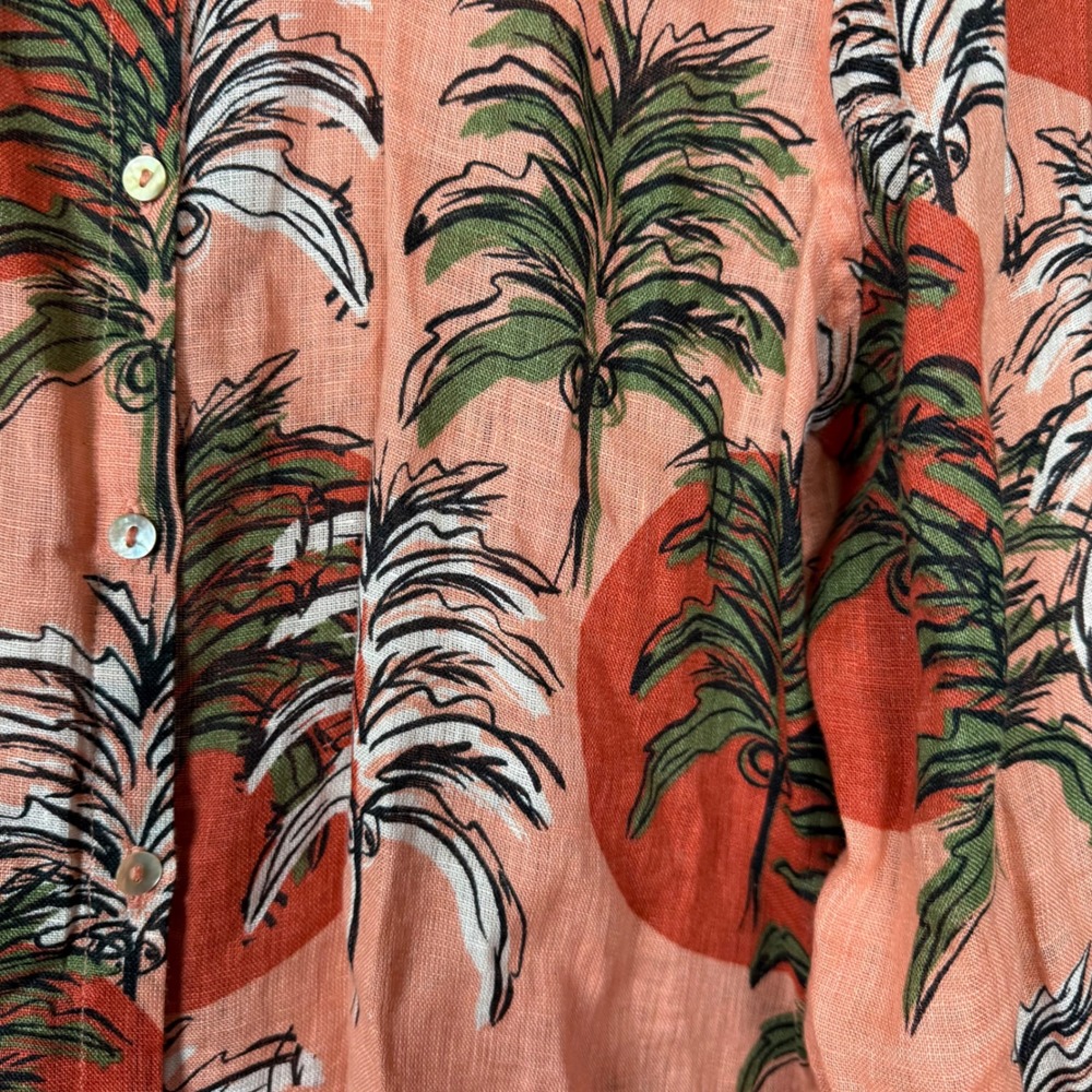 Nicole Miller European Grown Flax 100% Linen Palm Tree Button Down Blouse Large - Picture 5 of 13